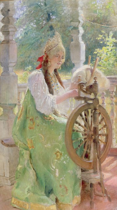 At the Spinning-Wheel by Konstantin Egorovich Makovsky